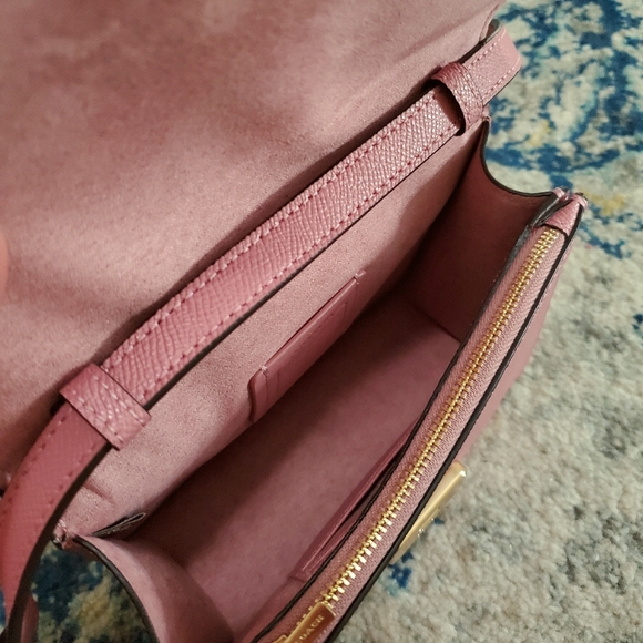 Coach Leather Crossbody Mini Brynn Handbag In Gold & True Pink - Picture 7 of 16